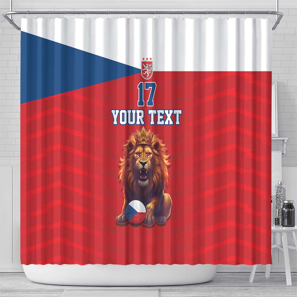 Custom Czech Republic Football Go Champions Shower Curtain Sporty Style with Lion Mascot LT17