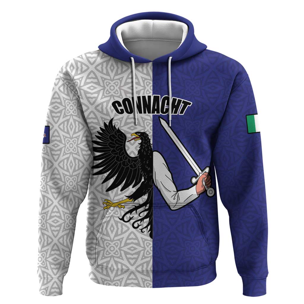 Personalized Ireland Connacht Black Eagle and Armed hand Hoodie Connachta Flag Style with Celtic Patern LT17