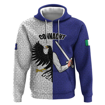 Personalized Ireland Connacht Black Eagle and Armed hand Hoodie Connachta Flag Style with Celtic Patern LT17