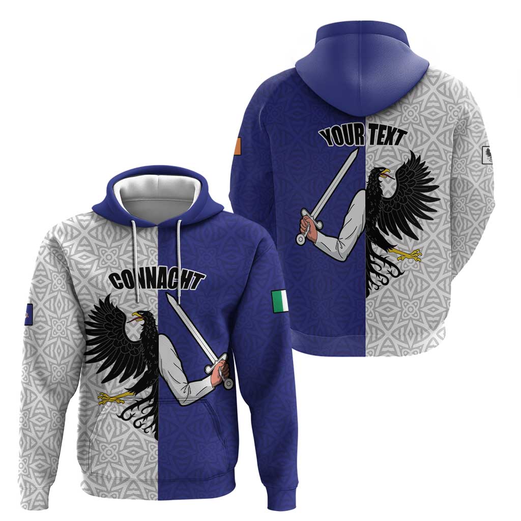 Personalized Ireland Connacht Black Eagle and Armed hand Hoodie Connachta Flag Style with Celtic Patern LT17