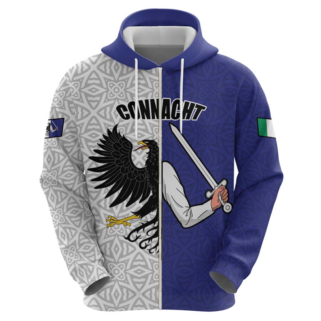 Personalized Ireland Connacht Black Eagle and Armed hand Hoodie Connachta Flag Style with Celtic Patern LT17