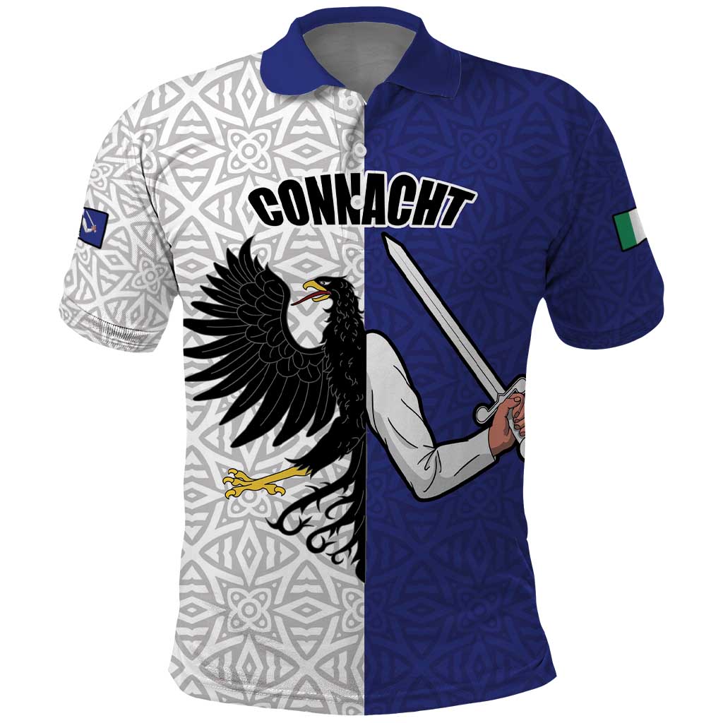 Personalized Ireland Connacht Black Eagle and Armed hand Polo Shirt Connachta Flag Style with Celtic Patern LT17