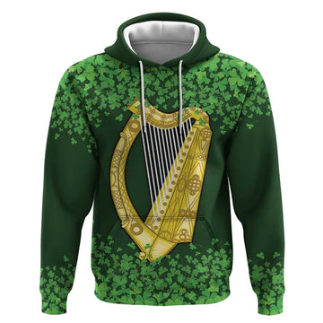 Ireland Leinster Gold Irish Harp with Shamrock Hoodie Laighin Flag With Shamrock Patern LT17