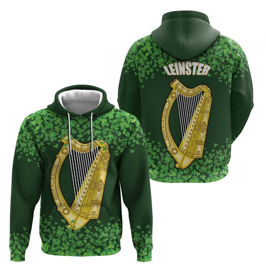 Ireland Leinster Gold Irish Harp with Shamrock Hoodie Laighin Flag With Shamrock Patern LT17