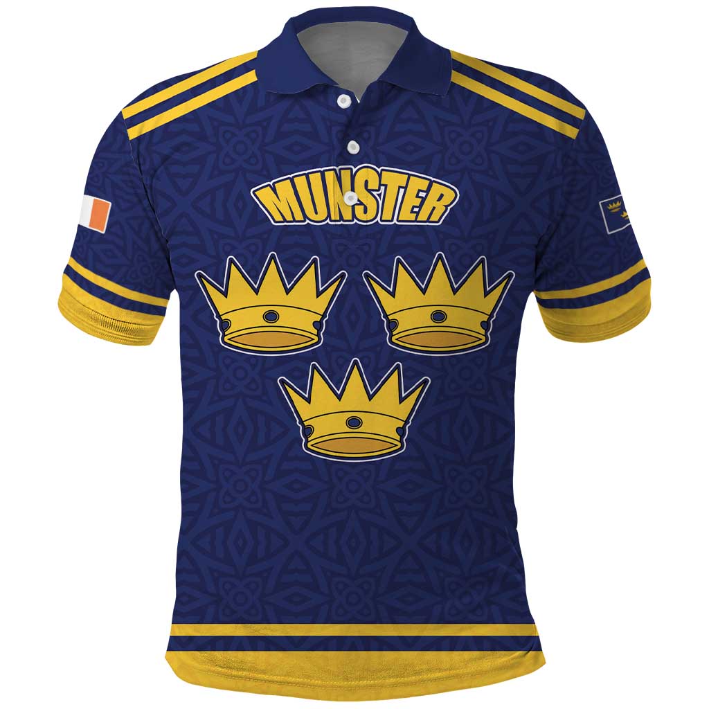 Personalized Ireland Munster Three Gold Crowns Polo Shirt An Mhumhain Flag Three Gold Crowns LT17