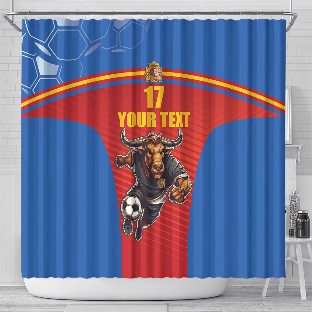 Custom Spain Football Go Champions Shower Curtain Sporty Style with Bull Mascot LT17