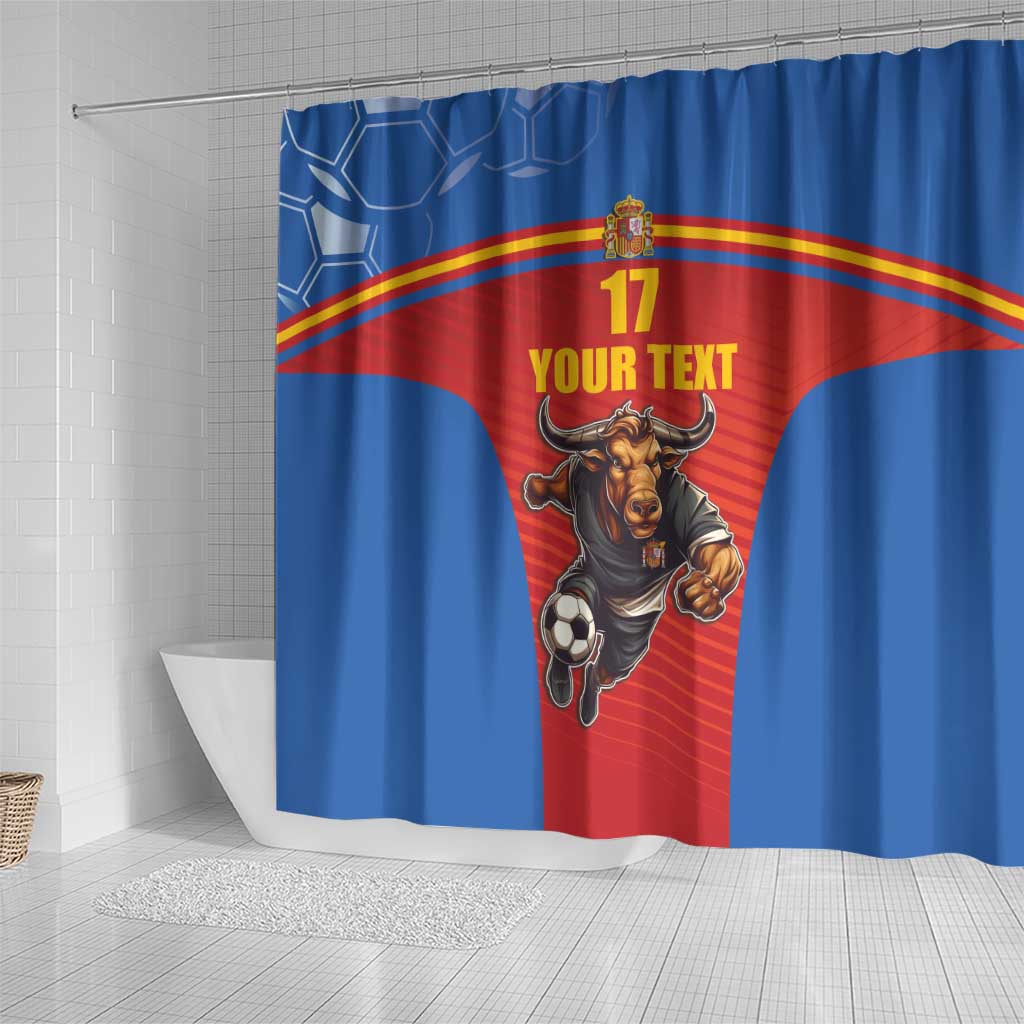 Custom Spain Football Go Champions Shower Curtain Sporty Style with Bull Mascot LT17
