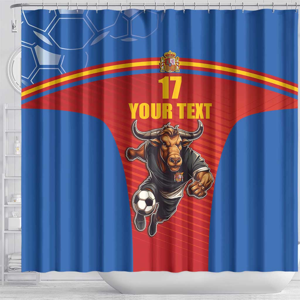 Custom Spain Football Go Champions Shower Curtain Sporty Style with Bull Mascot LT17