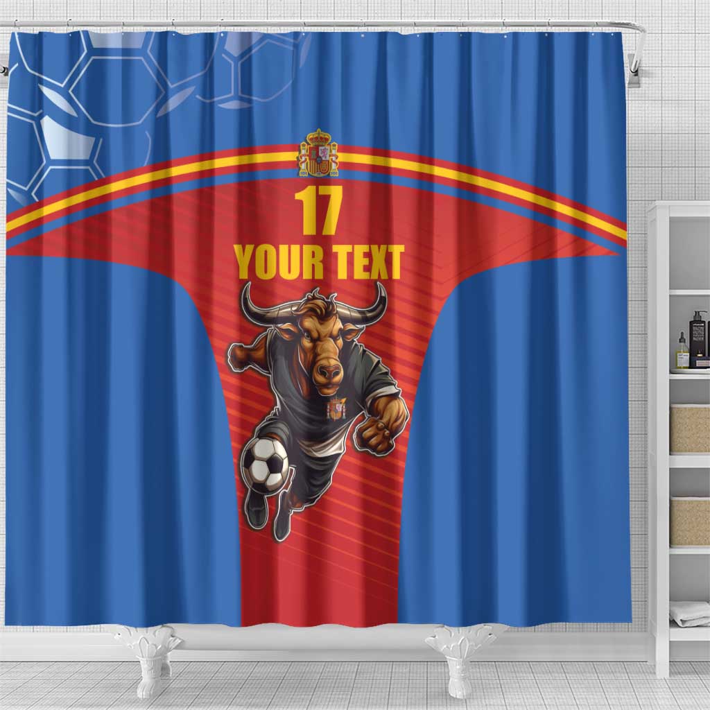 Custom Spain Football Go Champions Shower Curtain Sporty Style with Bull Mascot LT17