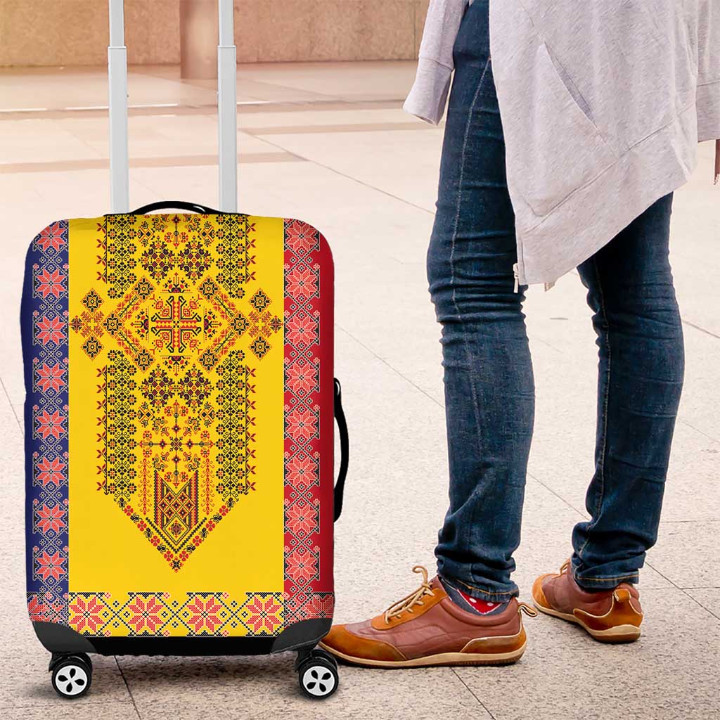 Romania National Flag Day 26th June Luggage Cover Red Traditional Embroidery Patterns LT17