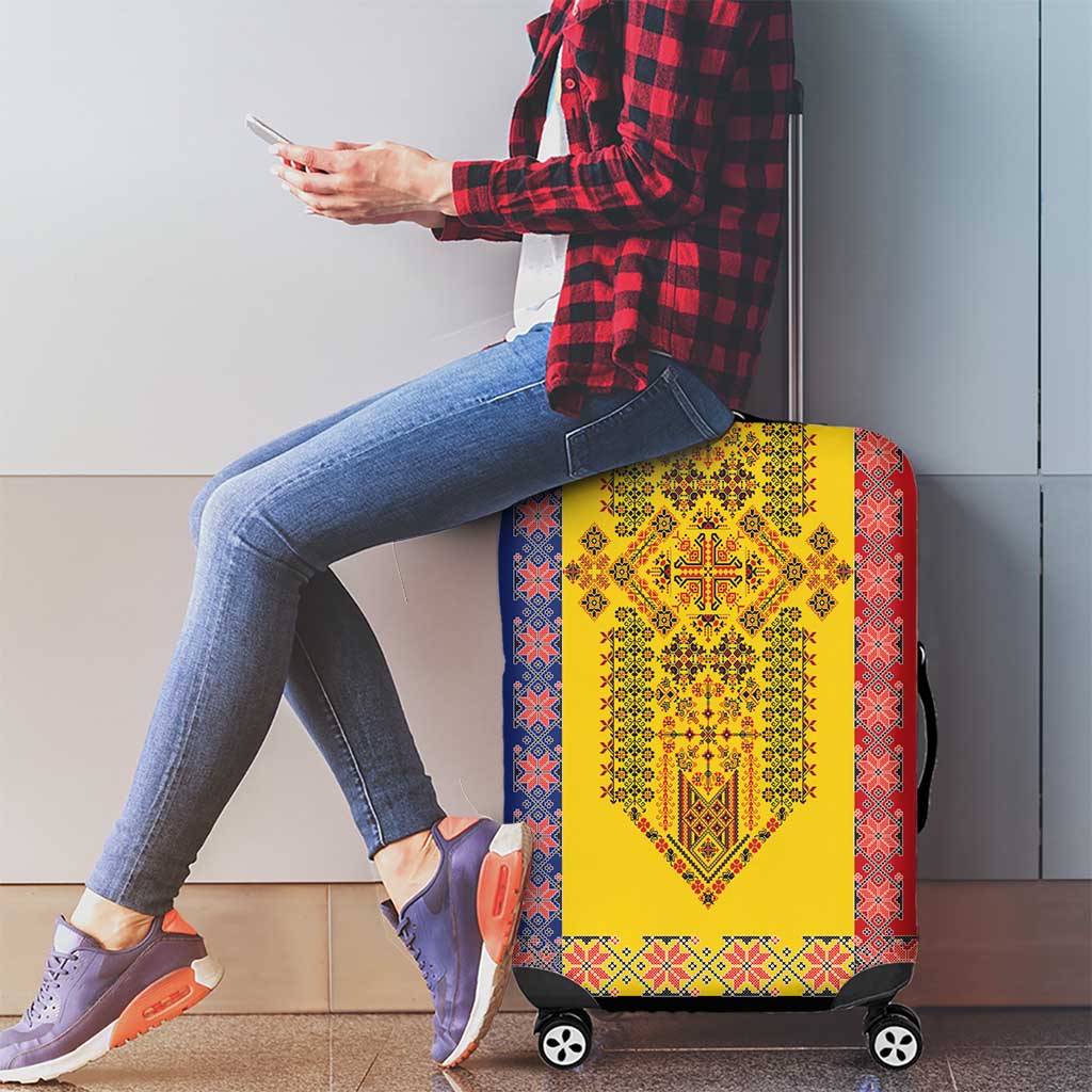 Romania National Flag Day 26th June Luggage Cover Red Traditional Embroidery Patterns LT17