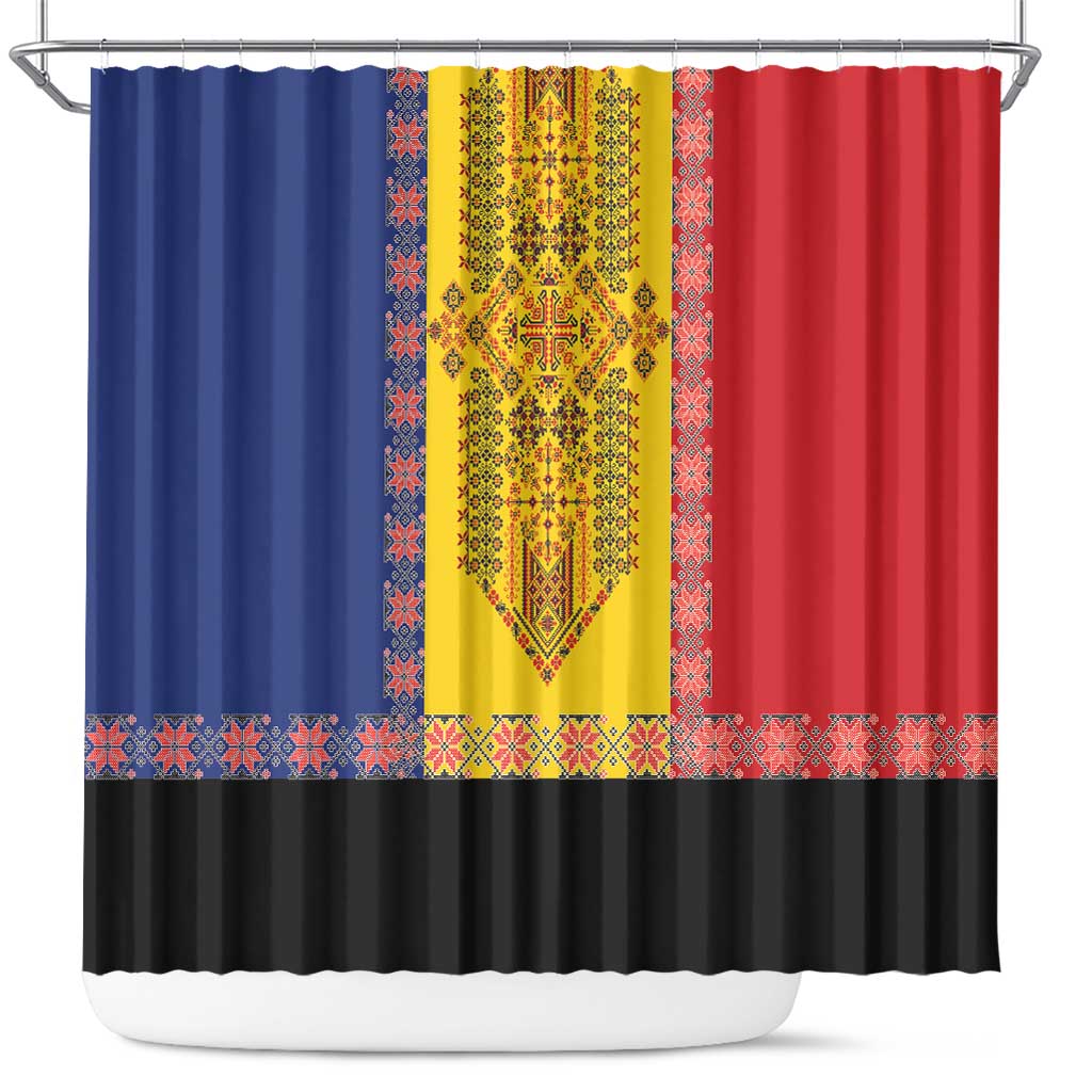 Romania National Flag Day 26th June Shower Curtain Red Traditional Embroidery Patterns LT17