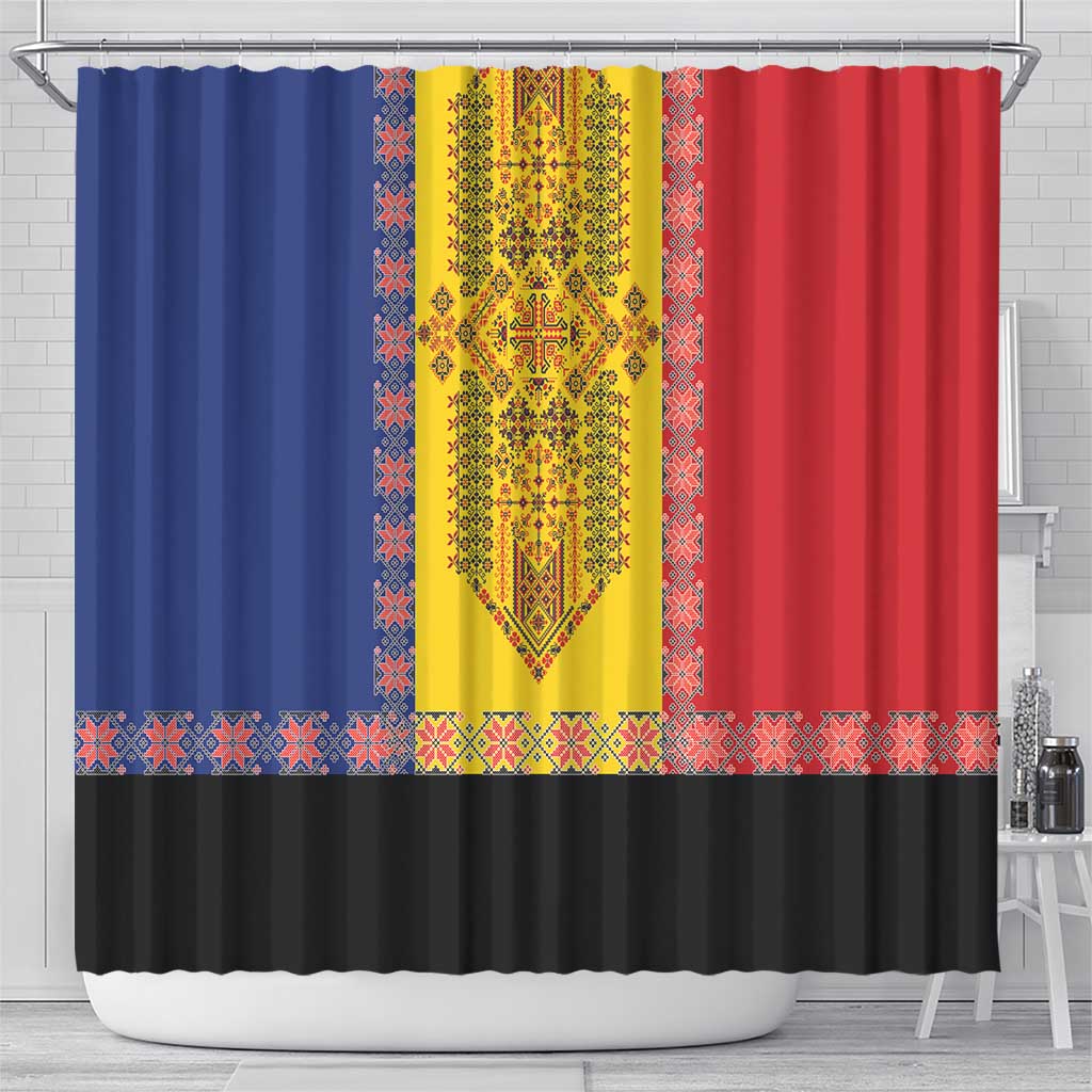 Romania National Flag Day 26th June Shower Curtain Red Traditional Embroidery Patterns LT17