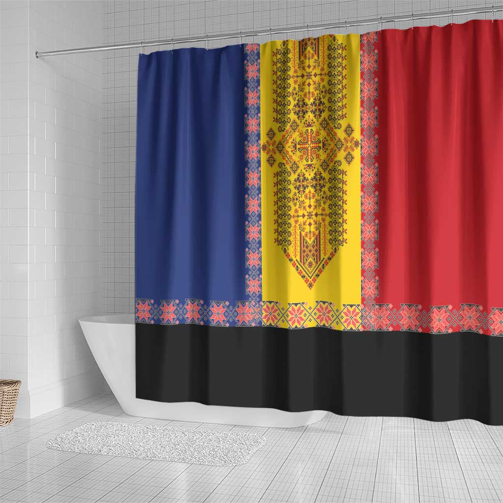 Romania National Flag Day 26th June Shower Curtain Red Traditional Embroidery Patterns LT17