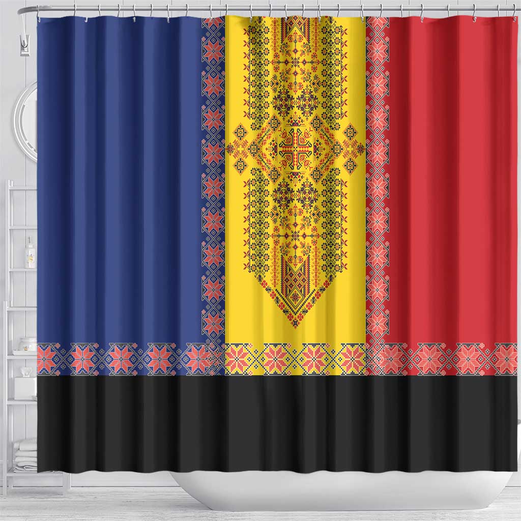 Romania National Flag Day 26th June Shower Curtain Red Traditional Embroidery Patterns LT17