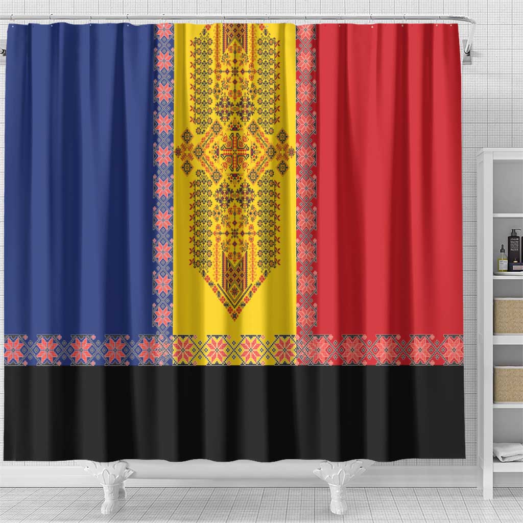 Romania National Flag Day 26th June Shower Curtain Red Traditional Embroidery Patterns LT17