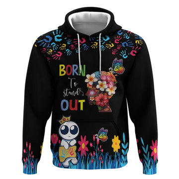 Born to Stand Out Autism Awareness Hoodie Brain Mind and Yippee! LT17