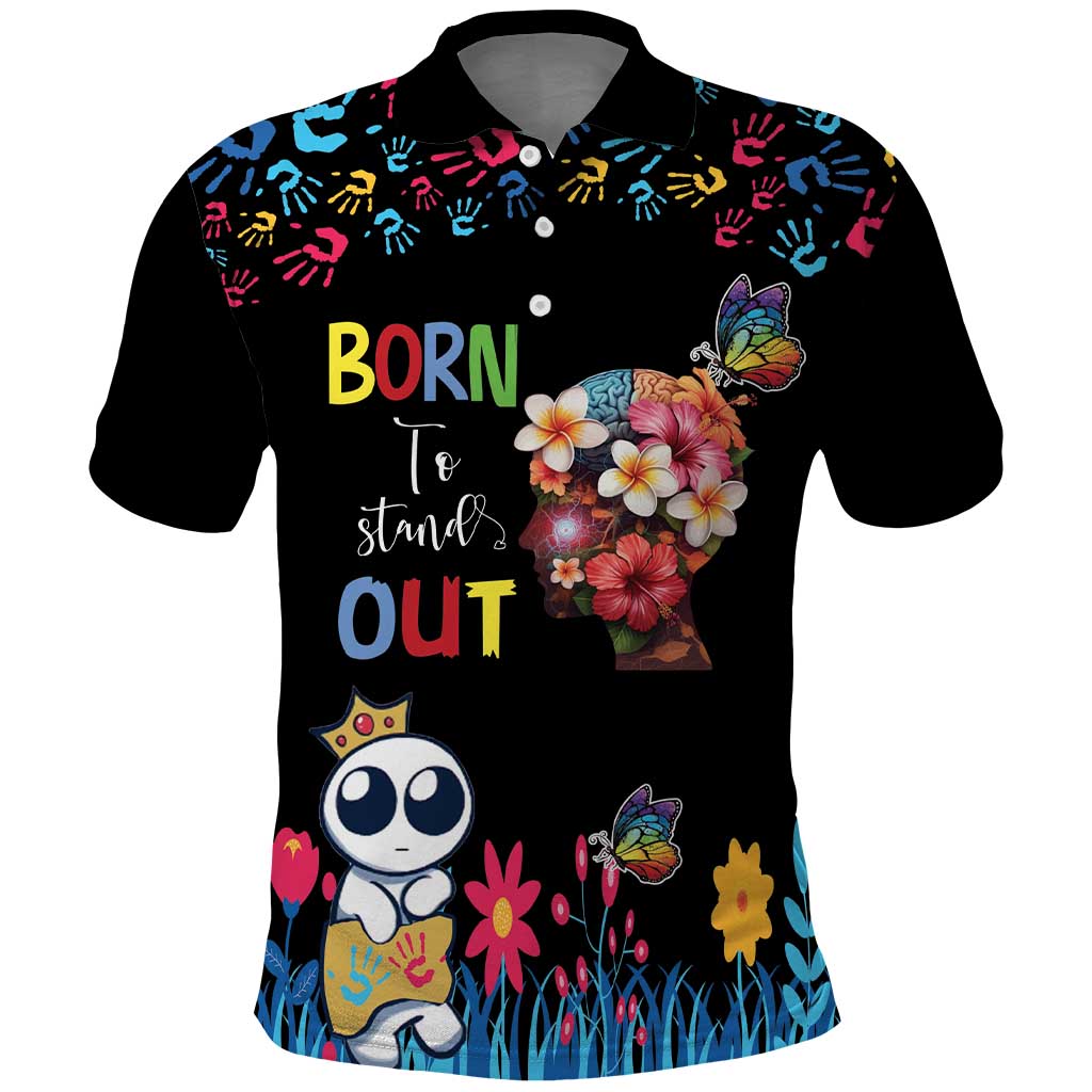 Born to Stand Out Autism Awareness Polo Shirt Brain Mind and Yippee! LT17