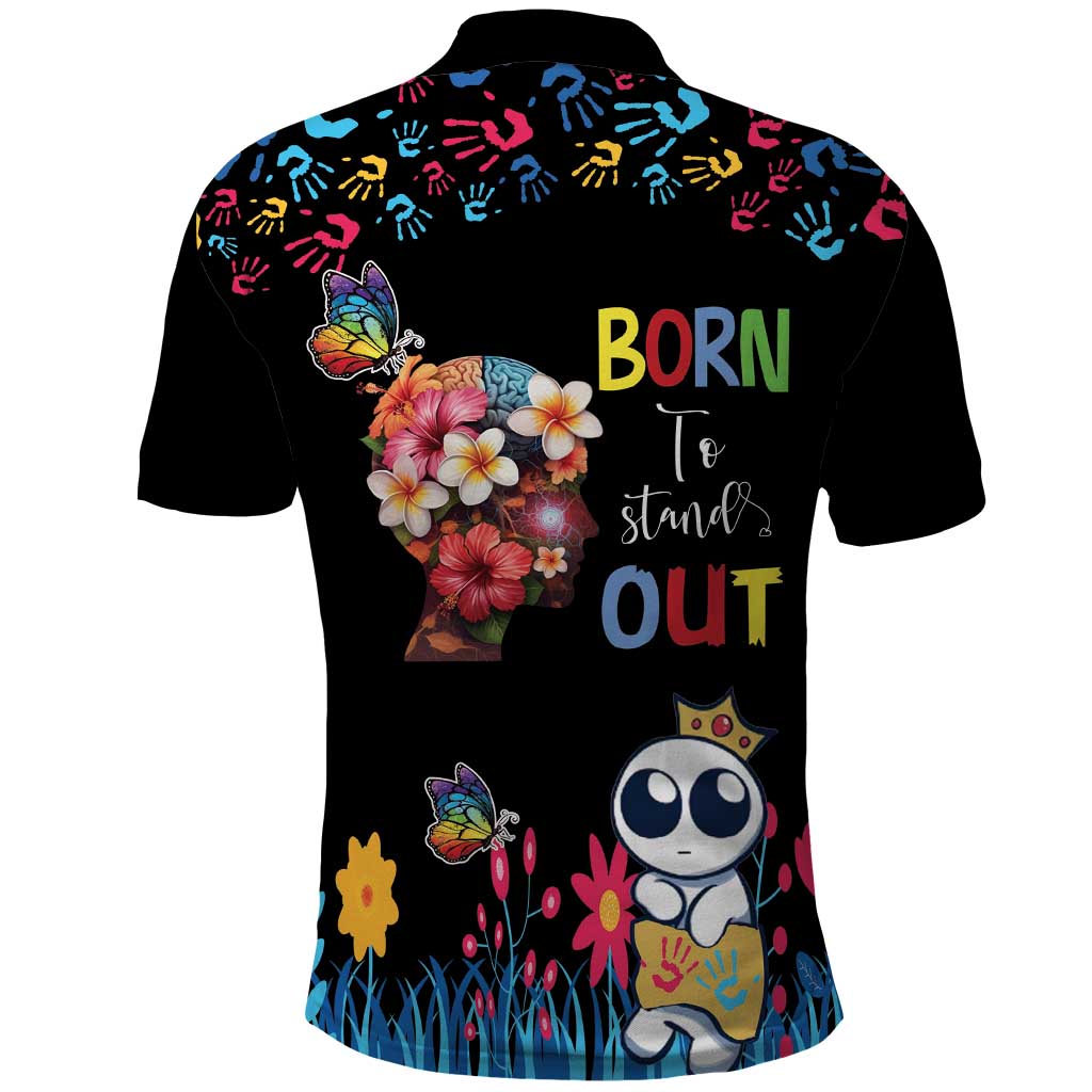 Born to Stand Out Autism Awareness Polo Shirt Brain Mind and Yippee! LT17