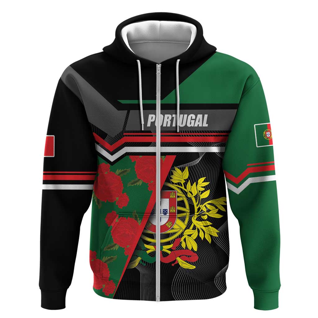 Personalized Portugal Coat of Arms with Carnation Hoodie Portuguese Bandeira Verde-Rubra LT17
