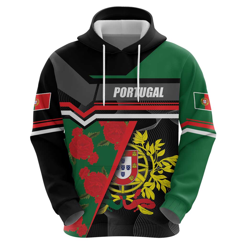 Personalized Portugal Coat of Arms with Carnation Hoodie Portuguese Bandeira Verde-Rubra LT17