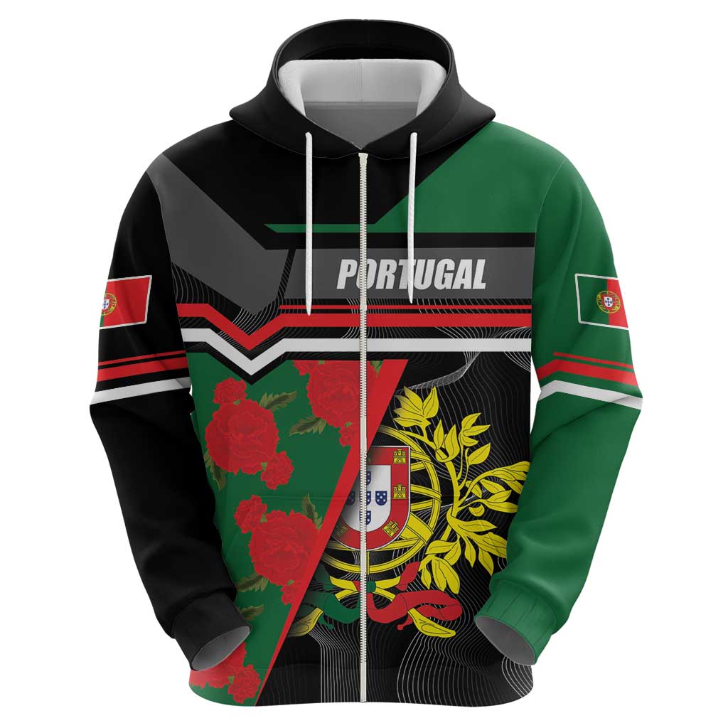 Personalized Portugal Coat of Arms with Carnation Hoodie Portuguese Bandeira Verde-Rubra LT17