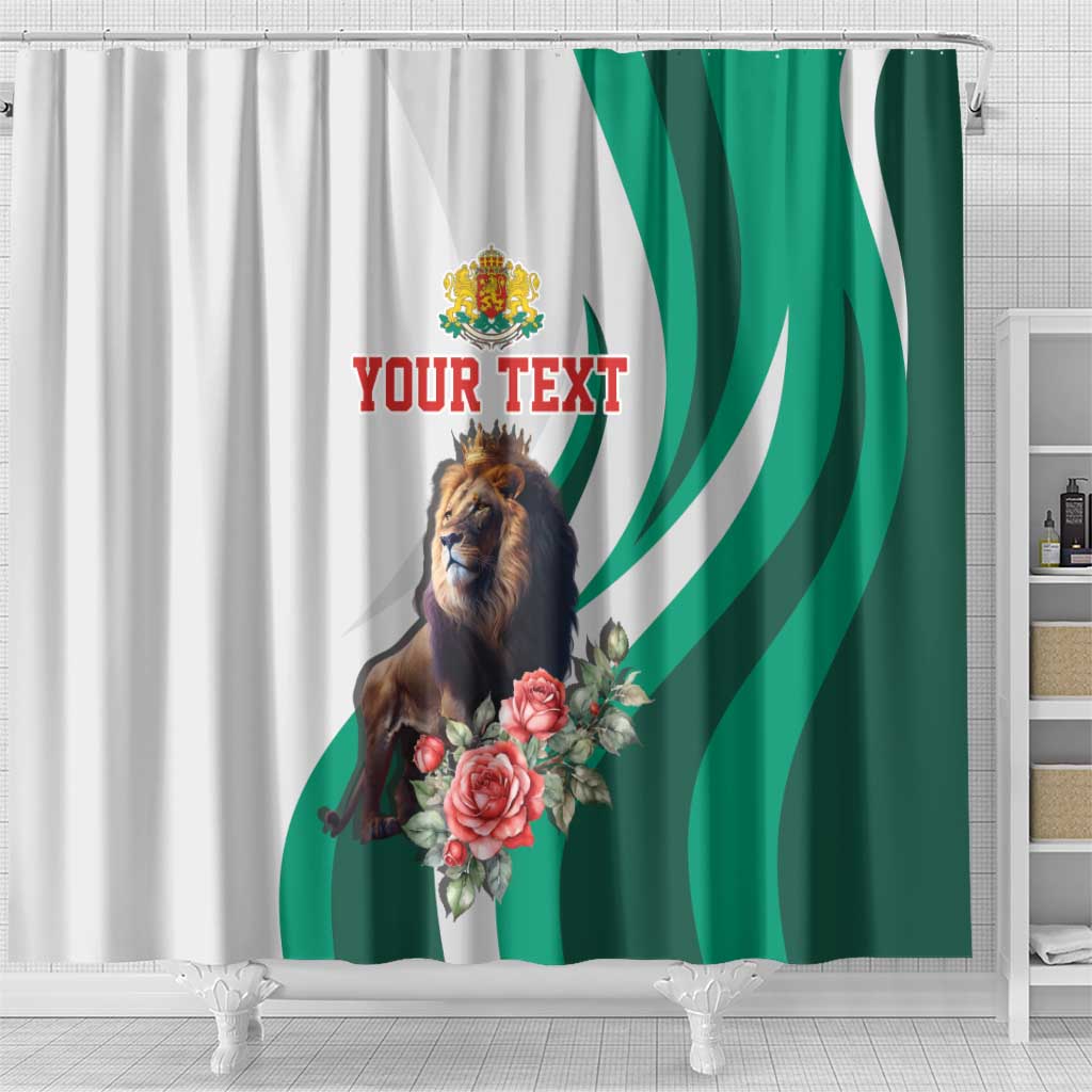 Personalized Bulgaria Coat of Arms Shower Curtain A Crowned Golden Lion with Rose LT17