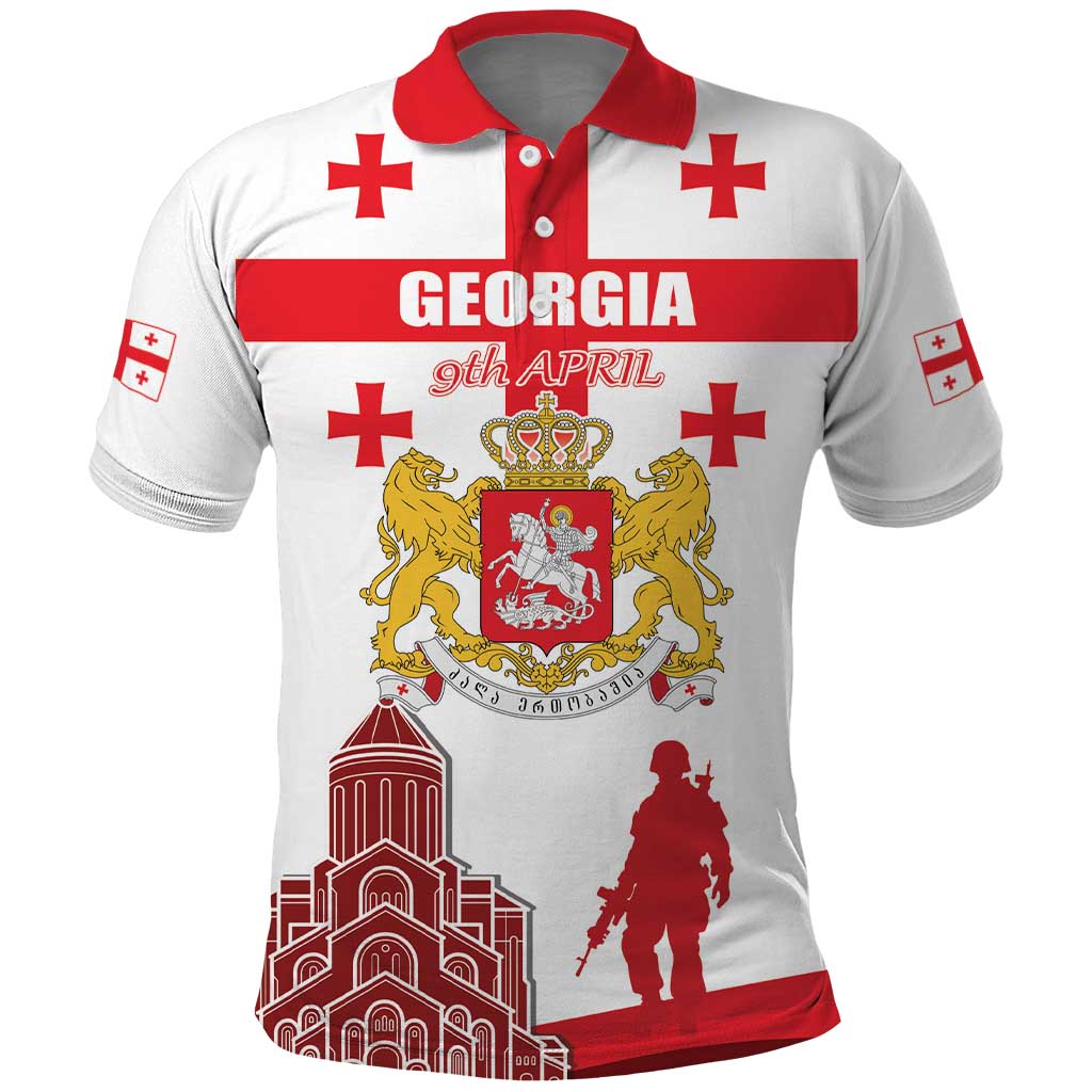 Personalized Georgia National Unity Day Polo Shirt 9th April with Coat of Arms and Flag LT17