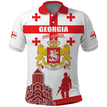 Personalized Georgia National Unity Day Polo Shirt 9th April with Coat of Arms and Flag LT17