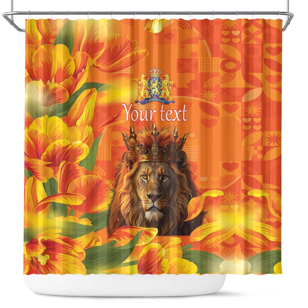 Personalized Netherlands Koningsdag Shower Curtain 27th April Lion with Orange Tulip LT17