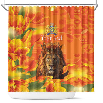 Personalized Netherlands Koningsdag Shower Curtain 27th April Lion with Orange Tulip LT17