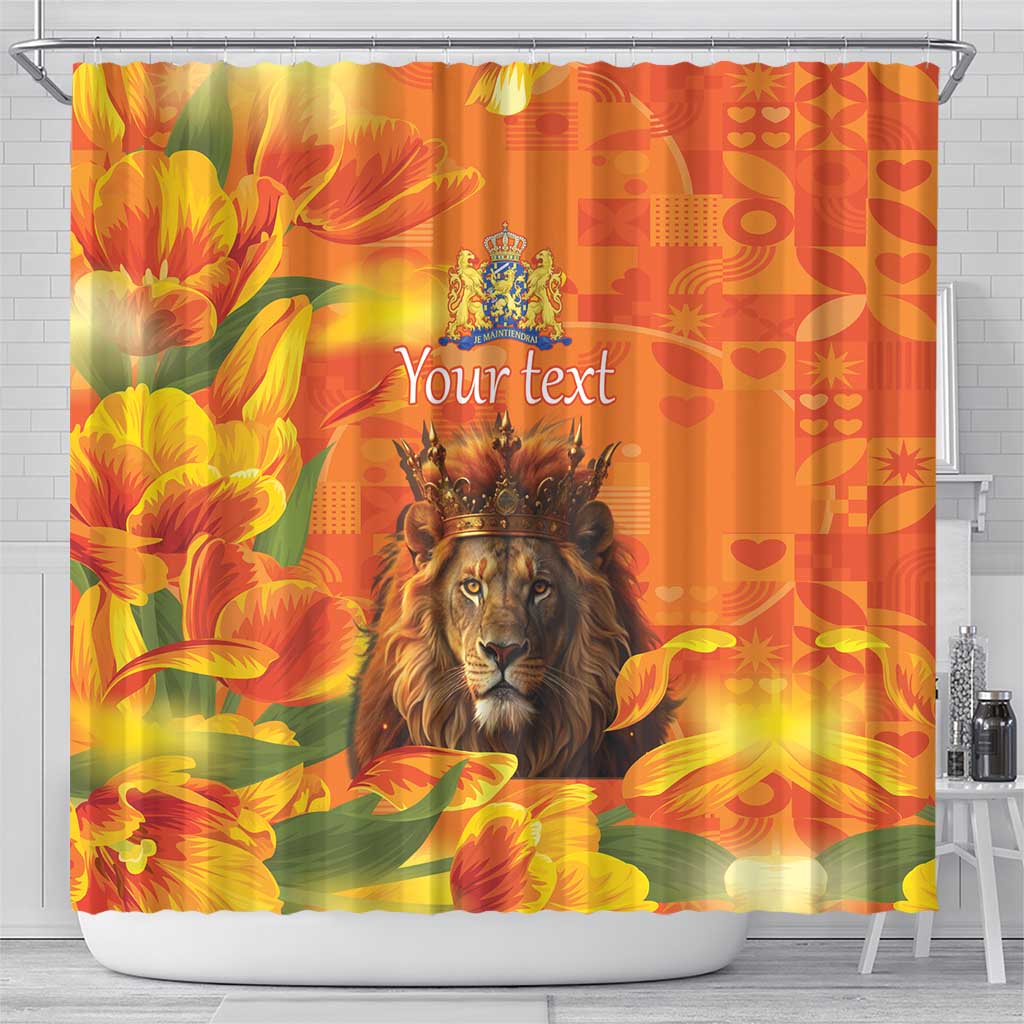 Personalized Netherlands Koningsdag Shower Curtain 27th April Lion with Orange Tulip LT17