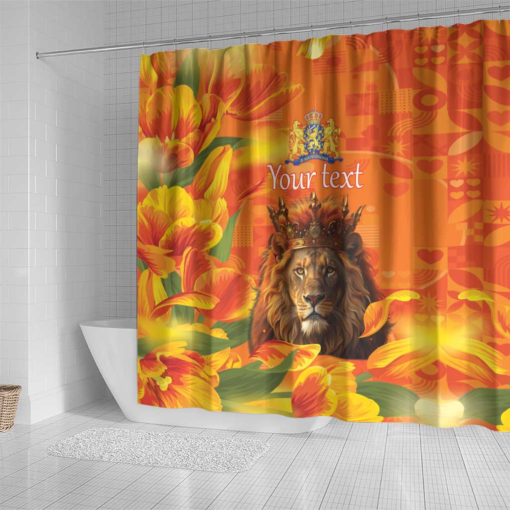 Personalized Netherlands Koningsdag Shower Curtain 27th April Lion with Orange Tulip LT17