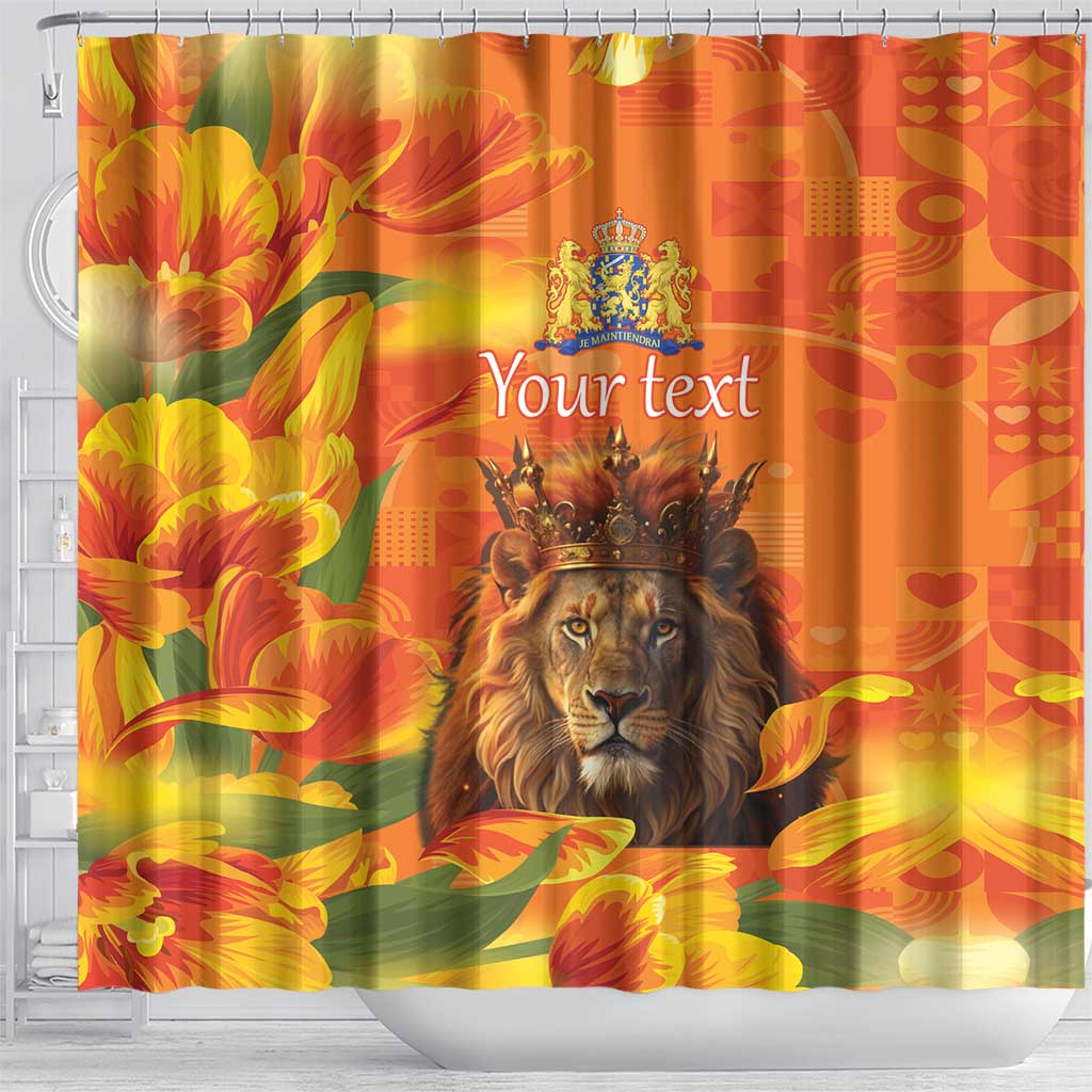 Personalized Netherlands Koningsdag Shower Curtain 27th April Lion with Orange Tulip LT17