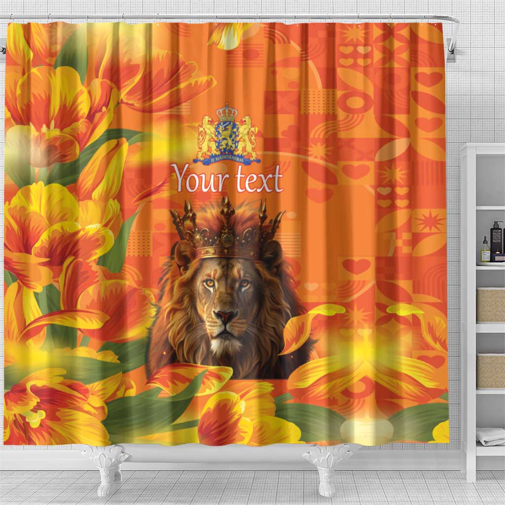 Personalized Netherlands Koningsdag Shower Curtain 27th April Lion with Orange Tulip LT17