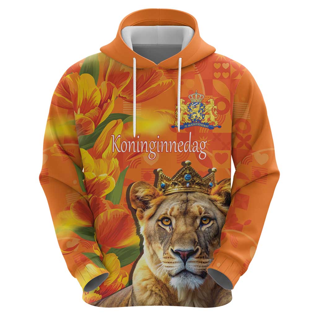 Personalized Netherlands Koninginnedag Hoodie 30th April Lioness with Orange Tulip LT17