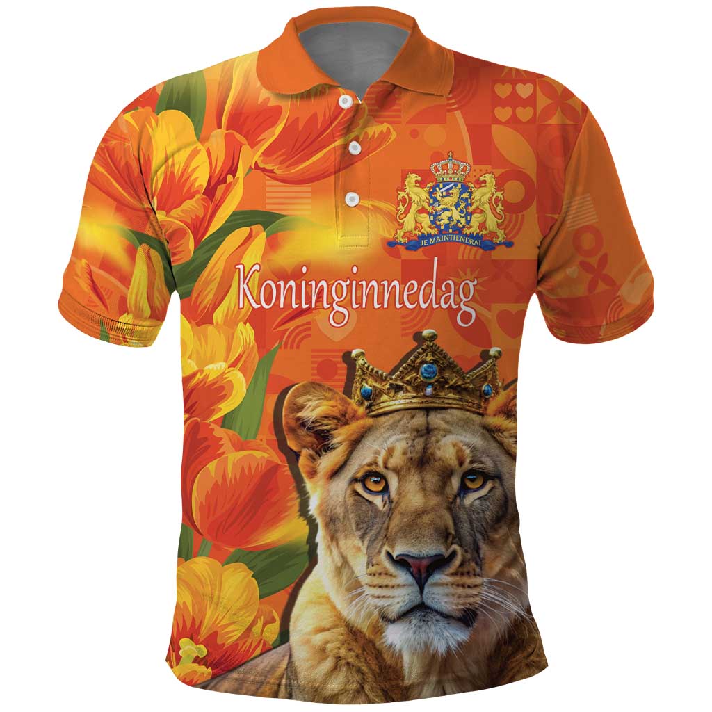Personalized Netherlands Koninginnedag Polo Shirt 30th April Lioness with Orange Tulip LT17