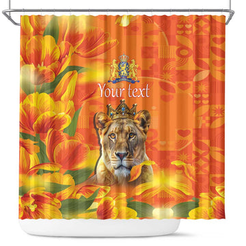 Personalized Netherlands Koninginnedag Shower Curtain 30th April Lioness with Orange Tulip LT17