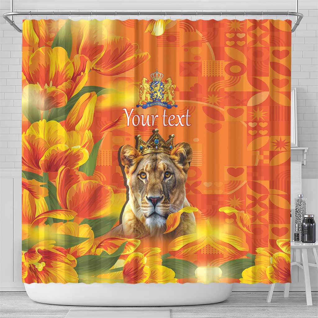 Personalized Netherlands Koninginnedag Shower Curtain 30th April Lioness with Orange Tulip LT17