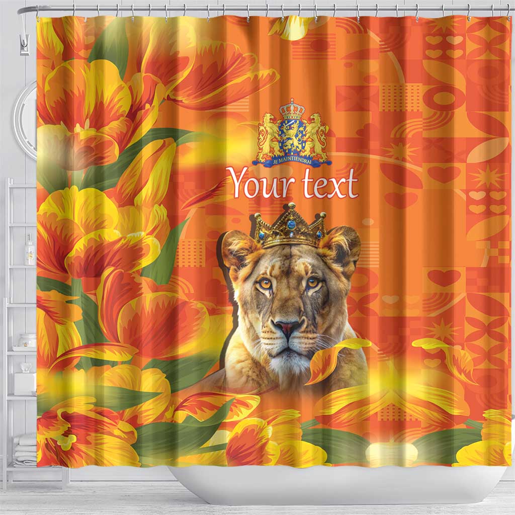 Personalized Netherlands Koninginnedag Shower Curtain 30th April Lioness with Orange Tulip LT17