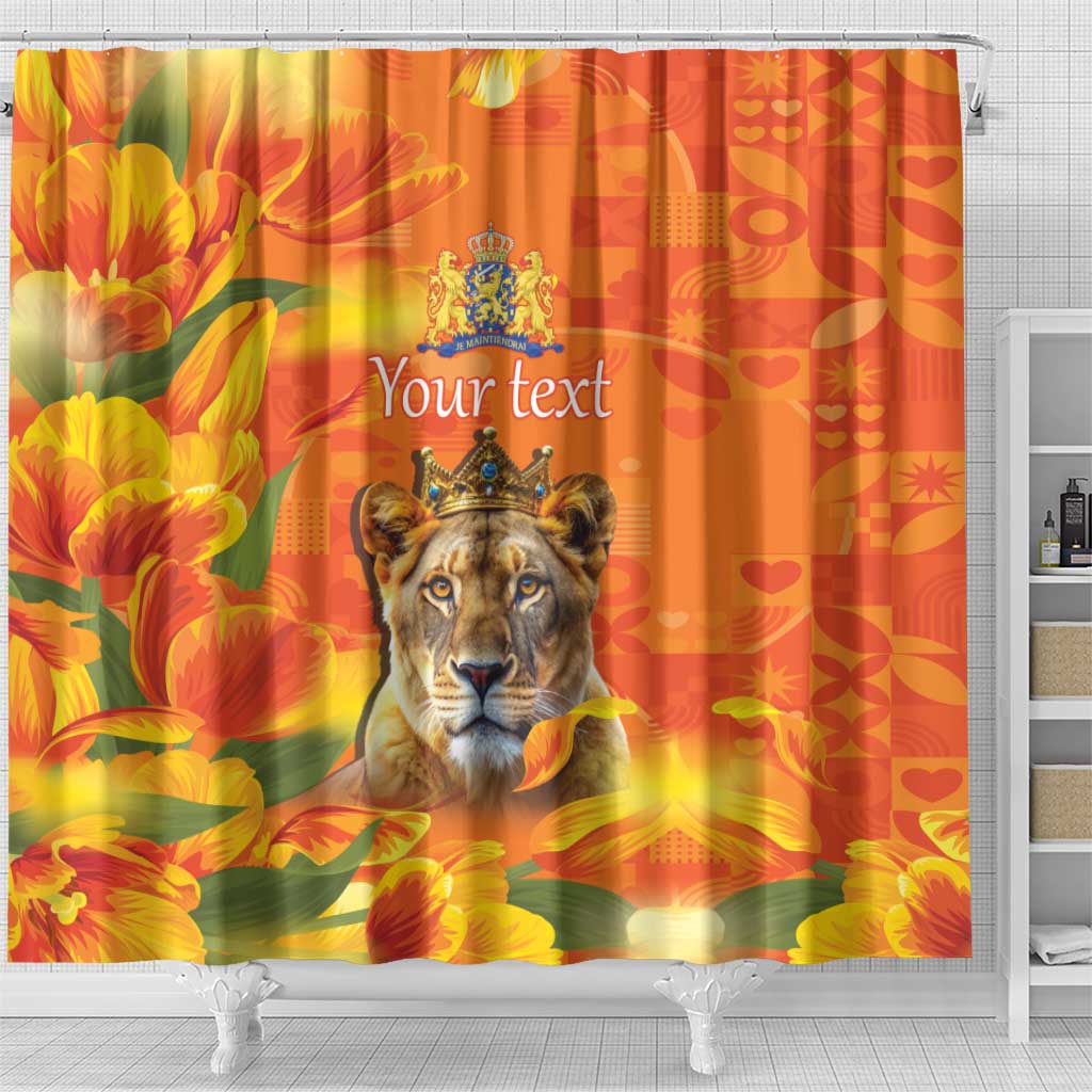 Personalized Netherlands Koninginnedag Shower Curtain 30th April Lioness with Orange Tulip LT17