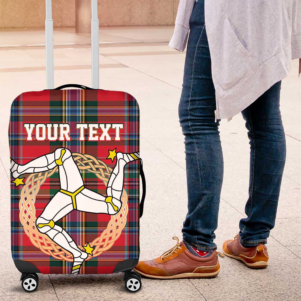 Personalized Isle of Man Triskelion Luggage Cover Celtic Knots with Red Tartan LT17