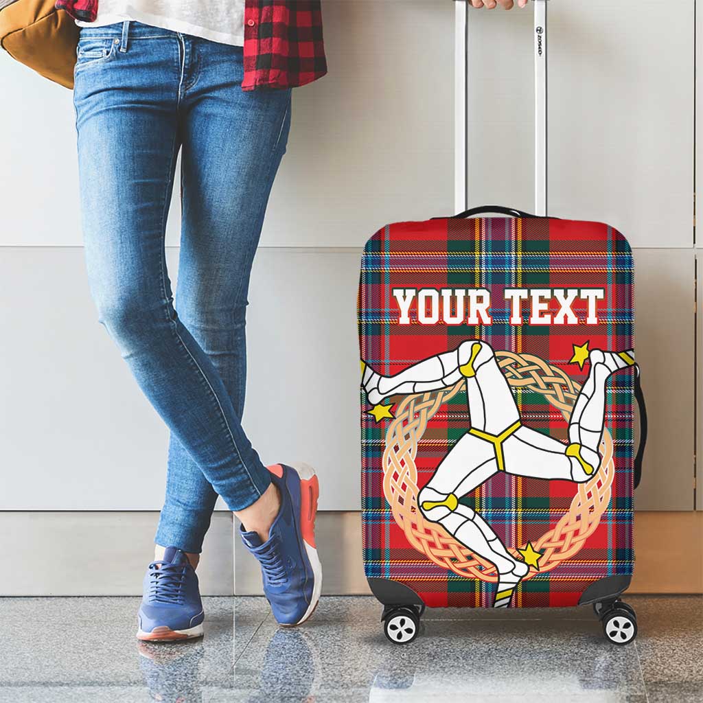 Personalized Isle of Man Triskelion Luggage Cover Celtic Knots with Red Tartan LT17