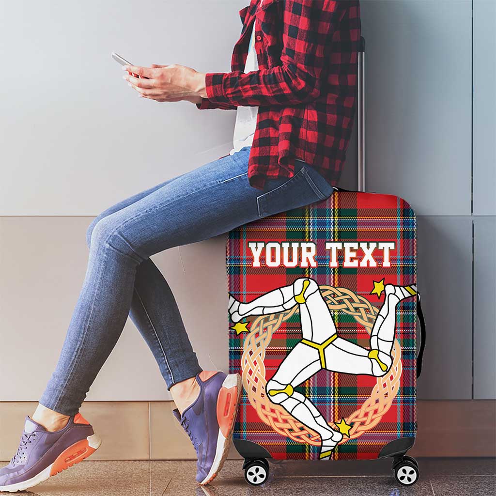 Personalized Isle of Man Triskelion Luggage Cover Celtic Knots with Red Tartan LT17