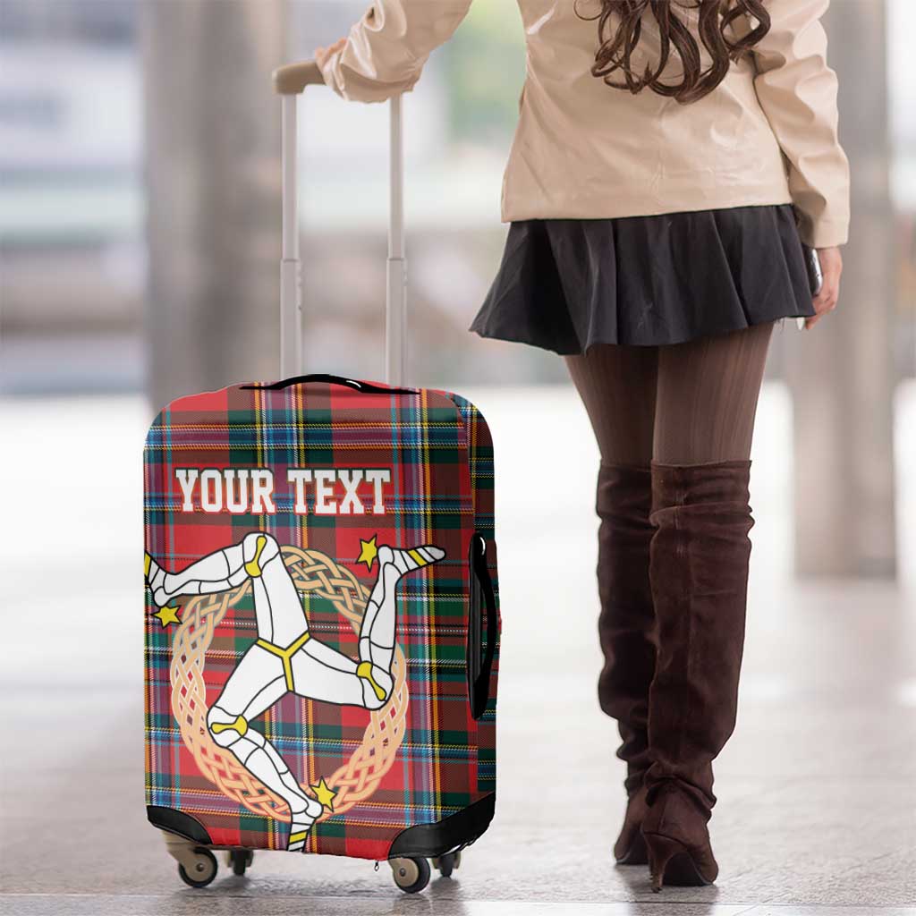 Personalized Isle of Man Triskelion Luggage Cover Celtic Knots with Red Tartan LT17