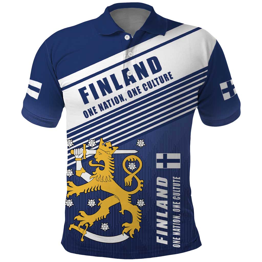 Personalized Finland One Nation One Culture Polo Shirt A Crowned Lion with Flag LT17