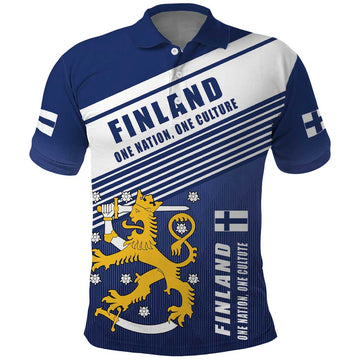 Personalized Finland One Nation One Culture Polo Shirt A Crowned Lion with Flag LT17