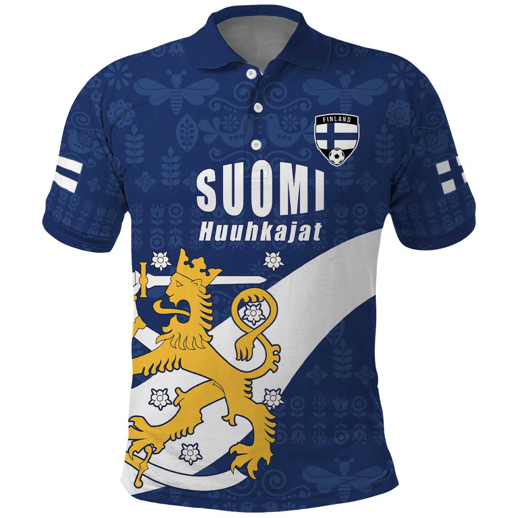 Custom Finland Football We are Champions Polo Shirt Huuhkajat with Finnish Folk Paterns LT17