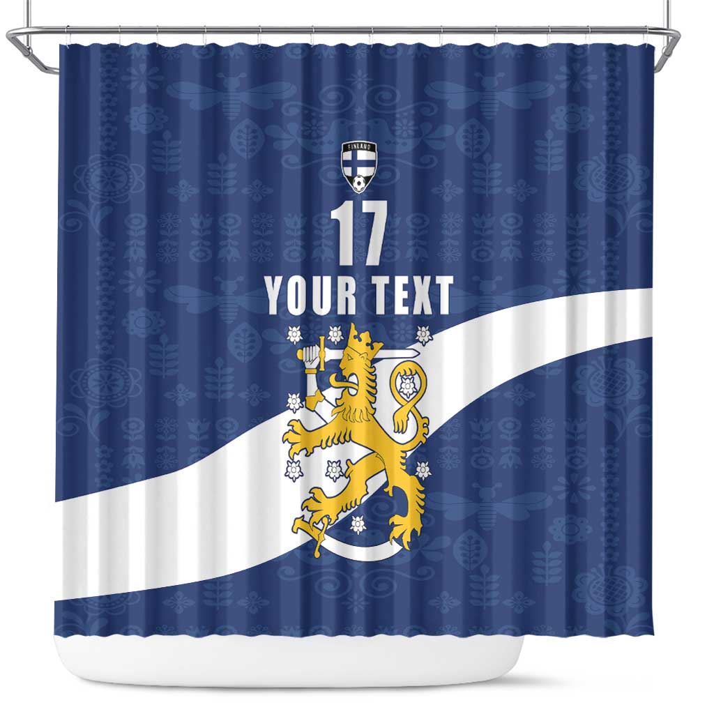 Custom Finland Football We are Champions Shower Curtain Huuhkajat with Finnish Folk Paterns LT17