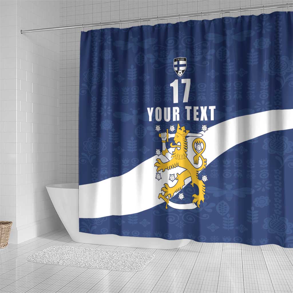 Custom Finland Football We are Champions Shower Curtain Huuhkajat with Finnish Folk Paterns LT17